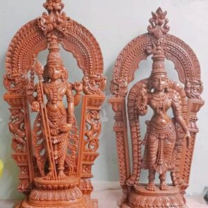Wooden  Blessing Standing Lord Muruga & Meenachi Amman