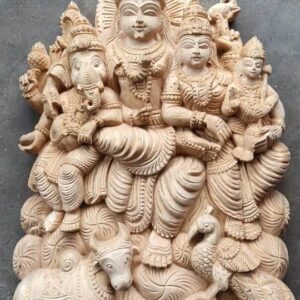 Shivan Parvathi Ganesha and Murugan Family Wooden Carvings