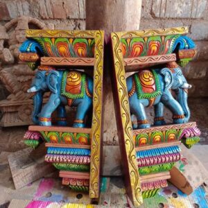 Wooden Carving Elephant Wall Brackets