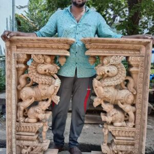 Pair of Large Size Yali Wooden Wall Brackets