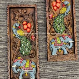 Wooden Peacock Carved Wall Panel
