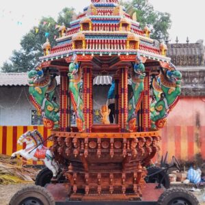 Wooden carving temple car